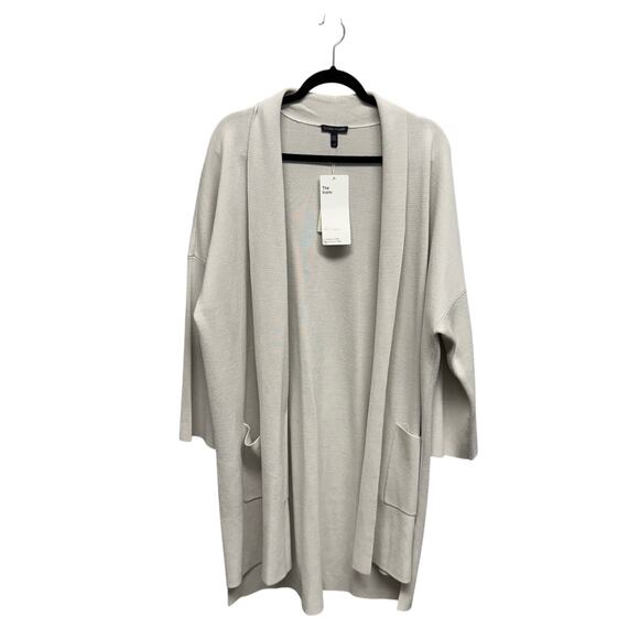 NWT Eileen Fisher Bone Gray Long Sleeve Silk Open Front Kimono Coat Womens Large